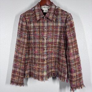 VTG Carlisle‎ Multicolor Tweed Blazer | Frayed Fringe Trim, Wool Blend - Size 8